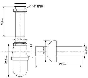 Сифон бутылочный 1 1/4"х32мм металлический с низкой колбой McAlpine MR3237-AB-NW