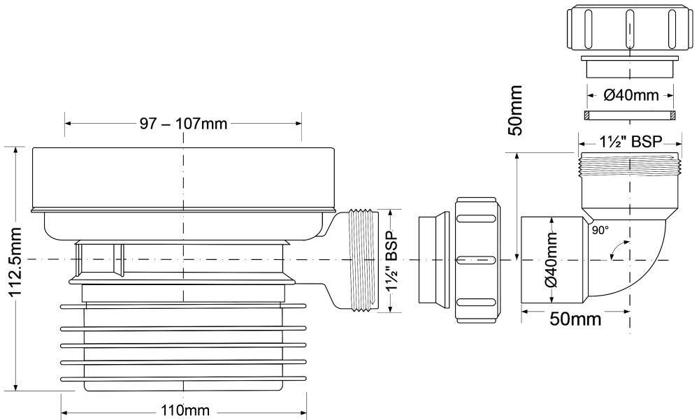 Труба туалетная MRWC1-D длинна 100мм с отводом компрессионным купить по ...
