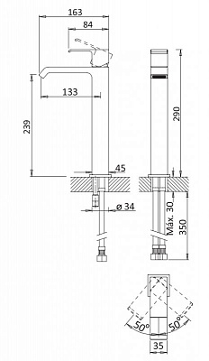 Смеситель для накладной раковины CEZARES PORTA-LC PORTA-LC-BIO