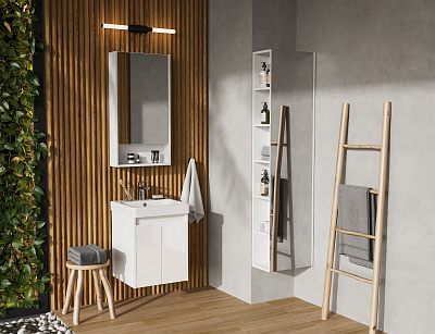 Тумба с раковиной AQUATON Сканди Doors 45 белый глянец/белый матовый 1A278701SD010