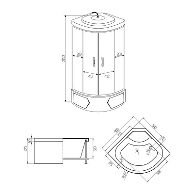 Душевая кабина MIRWELL™ MR3509TPF-C3-RUS (900*900*2150)