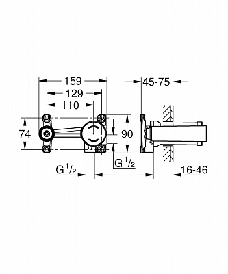 Смеситель для раковины Grohe на 2 отверстия, встроенный механизм