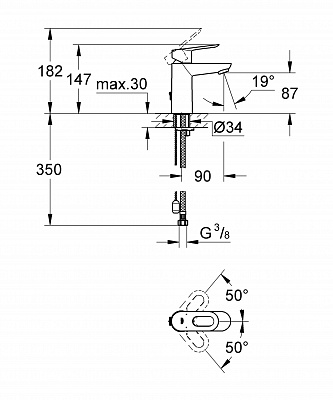 Смеситель для умывальника GROHE BAULOOP 23336000 цепочка