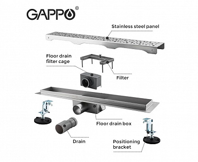 Душевой трап Gappo G88007-1 нержавеющая сталь 70*800мм