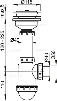 Сифон для мойки AlcaPlast A446-DN50/40