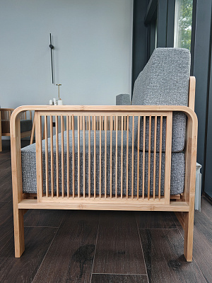 Диван на каркасе из бамбука с подушками Nature Bamboo+ Grey Fabric 1340 FN-060D-1