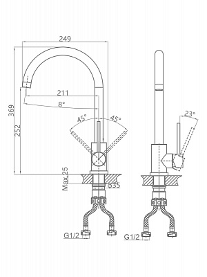 Смеситель для кухни из нержавеющей стали SUS304 CALORIE CAL50124-6