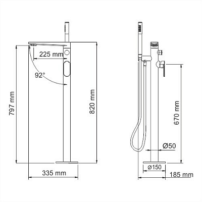 Напольный cмеситель для ванны WasserKRAFT Dinkel 5821