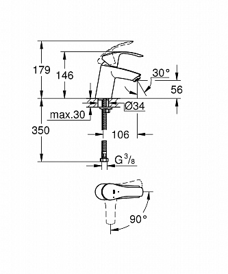 Смеситель для умывальника GROHE EUROSMART 32154002 S-size энергосберегающий картридж