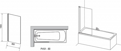 Ravak шторка для ванны 80 сатин/трансперент PVS1-80