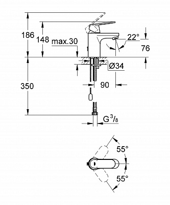 Смеситель для умывальника GROHE EUROSMART COSMO 3282700E EcoJoy цепочка