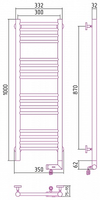 Полотенцесушитель электрический Сунержа Богема 2.0 прямая 1000х300 МЭМ правый