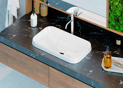 Раковина на столешницу врезная Sanita Luxe Infinity Inside 60см INF60SLWB01I, прямоугольная, фарфор