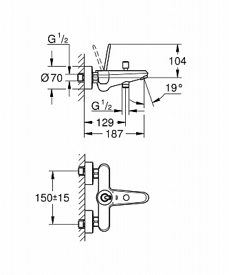 Смеситель для ванной GROHE EURODISC JOY 23431000