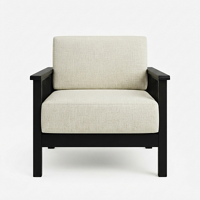 Кресло на каркасе из бамбука 830 с подушками FN-059D-2 BLACK BAMBOO+WHITE FABRIK