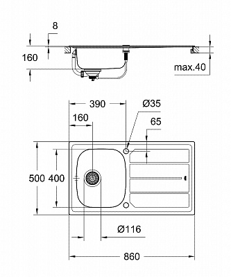 Мойка для кухни GROHE K200, нержавеющая сталь