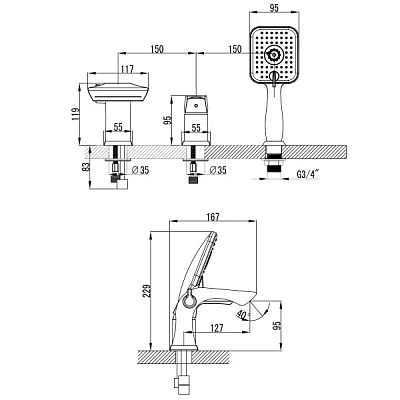 Смеситель на борт ванны Lemark Unit LM4545C