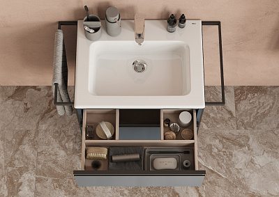 Тумба с раковиной Roca Domi 60 2 ящика ZRU9307867, синий матовый