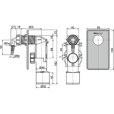 Сифон для сбора конденсата под штукатурку,нерж сталь AlcaPlast  AKS7