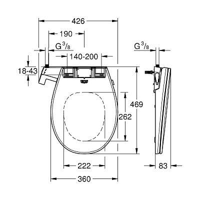 Сиденье-биде для унитаза Grohe Bau, ручное управление, альпин-белый 39648SH0