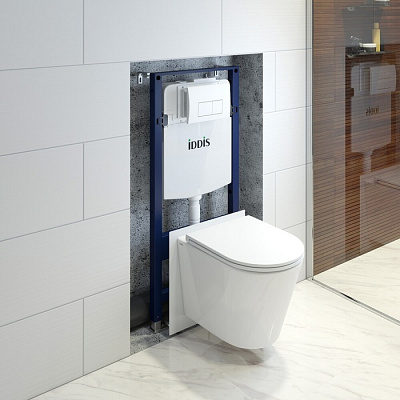 Подвесной унитаз с инсталляцией и клавишей смыва белой, Basic, IDDIS, BASC030i73
