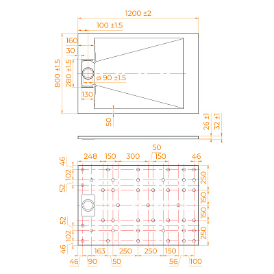 Душевой поддон прямоугольный RGW TUS-W Белый  800x1700