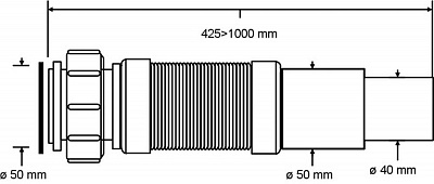 Труба гофрированная раздвижная (L425-1000мм, D65мм); вход 2"«мама», выход Дн=50/40мм, McALPINE, MRMF3N