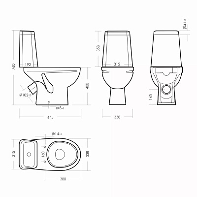 Унитаз безободковый Sanita Марс WC.CC/Mars/2-DM.Rim/WHT.G/S1