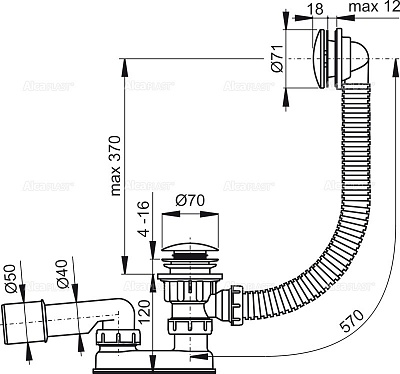 Сифон для ванны AlcaPlast A504KM