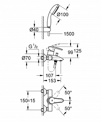 Смеситель для ванны к.н. GROHE EUROSTYLE 33592001