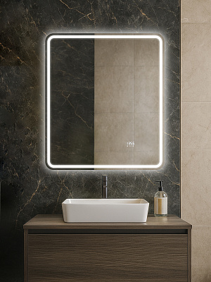 Зеркало в ванную 70х80 Аврора Люкс Monterey (подсветка, термообогрев, часы, сенсор на взмах)