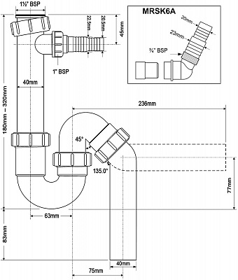 Сифон трубный P/S-образный 1 1/2х 40мм McAlpine MRSK6