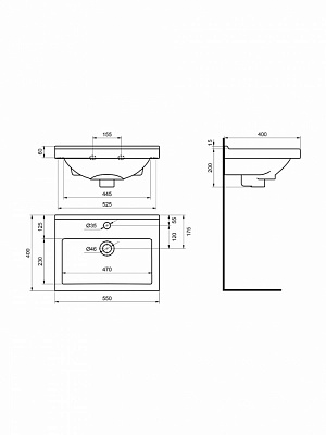 Тумба с раковиной Santek Визит 55, 2 створки, белый, 1A2976V0VZ010