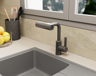 Смеситель для кухни с поворотной лейкой RUSH Tinos TI3732-17Grey