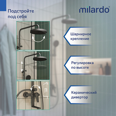 Душевая система с тропическим душем Milardo Leap LEAGM5FM06 графит матовый