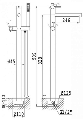 Напольный смеситель для ванны с ручным душем CEZARES CZR-B-VDP CZR-B-VDP-01