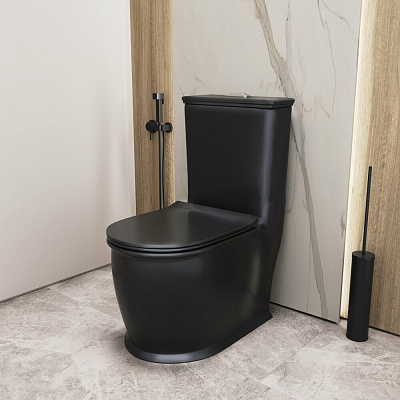 Унитаз напольный черный безободковый Grossman Retro GR-4492BMS матовый моноблок с тонким сиденьем