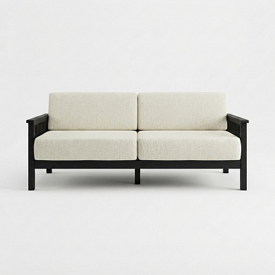 Диван на каркасе из бамбука с подушками 1840 FN-059D-1 BLACK BAMBOO+WHITE FABRIK