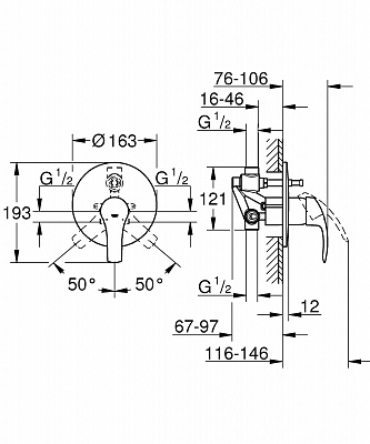 GROHE панель д/ванны+душа EUROSMART 33305002+мех.