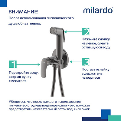 Встраиваемый смеситель с гигиеническим душем, графит, Milardo Rora RORGMR0M08