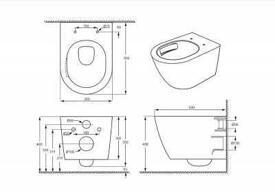Унитаз подвесной безободковый (торнадо) DQ Schille DT1466516, 570*430*360мм, микролифт, белый