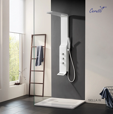 Душевая панель Ceruttispa SELLA W из нержавеющей стали, цвет белый, размер 1350 х 350 мм