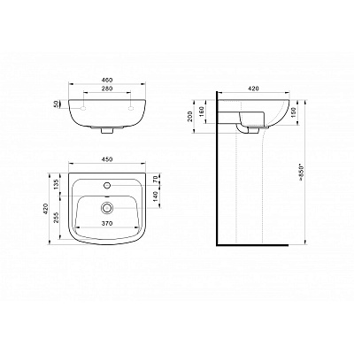Раковина Santek Лонги 45 с отверстием для смесителя 1WH501753