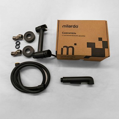 Смеситель с гигиеническим душем на эксцентриках, черный матовый, Tidy, Milardo, TIDBL15M08