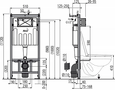 Инсталляция для подвесного унитаза AlcaPlast AM101/1120+M371-0001