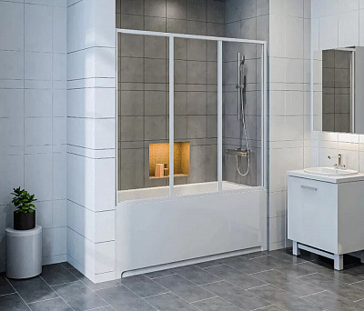 Шторка стеклянная на борт ванны Бриз,Верона,Ибица BAS ШТ00066 (3 створки прозрачное стекло)