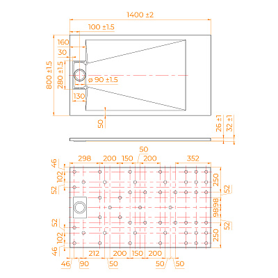 Душевой поддон прямоугольный RGW TUS-W Белый  800x1600