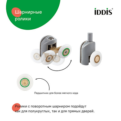 Ролики, 2 верхних, двойные; 2 нижних, одинарные, D=23 мм, серый, стекло 4 мм, IDDIS, 966M23GR4DZ