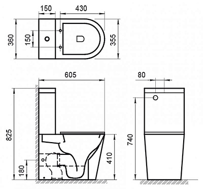 Чаша унитаза безободкового P-trap Belbagno FLAY-R BB2149CPR