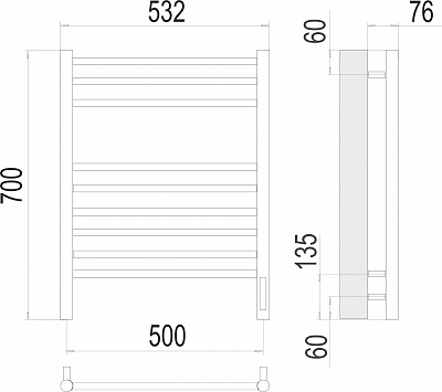 Полотенцесушитель электрический Terminus Аврора П9 500х700 sensor quick touch 4670078527240